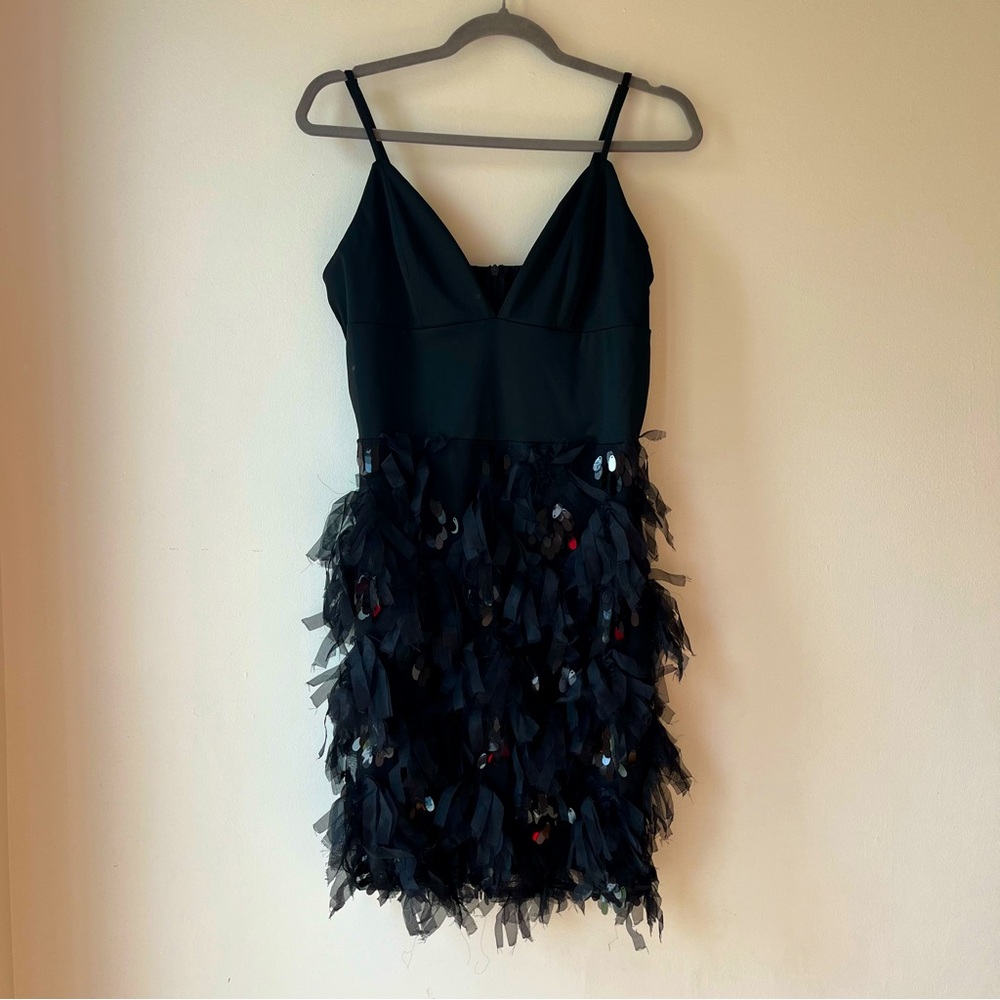 SHEIN Black Mini Dress with Feathered Skirt